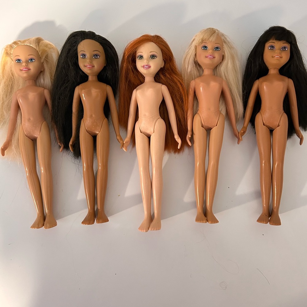 Mattel Barbie Wee 3 Friends Dolls Lot Of 5 Brunette Red Hair Blonde Nude
